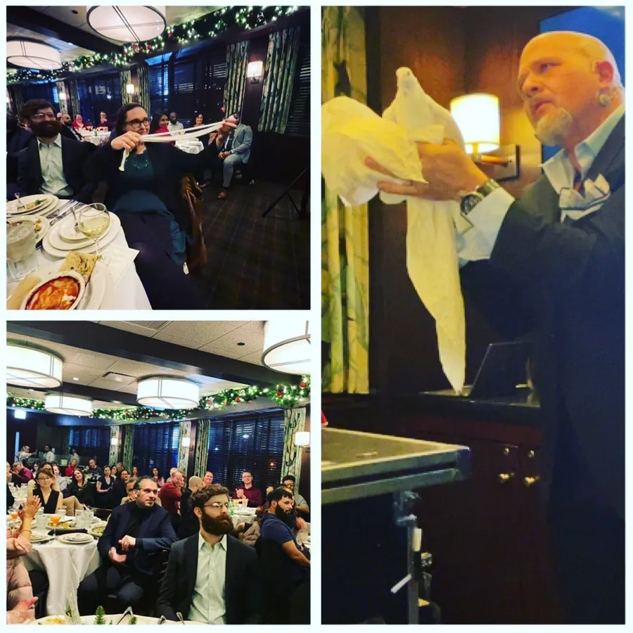 Mike DiDomenico performing close-up magic at a corporate dinner event
